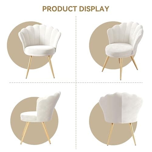 Aivermeil Velvet Accent Chair with Gold Metal Legs, Vanity Chair for Makeup Room, Upholstered Guest Chair for Living Room, for Bedroom, White thumbnail 6