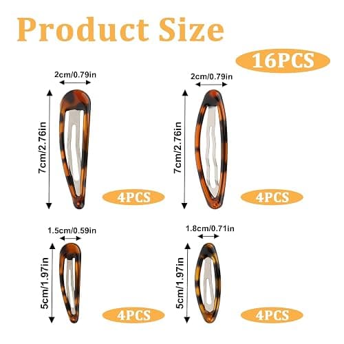Giantree 16 Pcs Snap Hair Clips, 4 Size Classic Tortoise Metal Hair Clips for Women No Slip Hair Barrettes for Women Girls Various Fine and Thick Hair DIY Hairstyling Accessories thumbnail 2