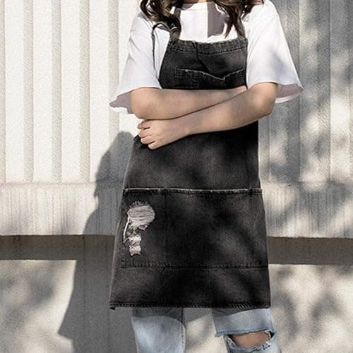 Jowcud Denim Apron With 5 Pockets for Kitchens,Hairstylist Aprons for Women Men,Adjustable Bib Jean Apron for Arts Cafe Work thumbnail 7