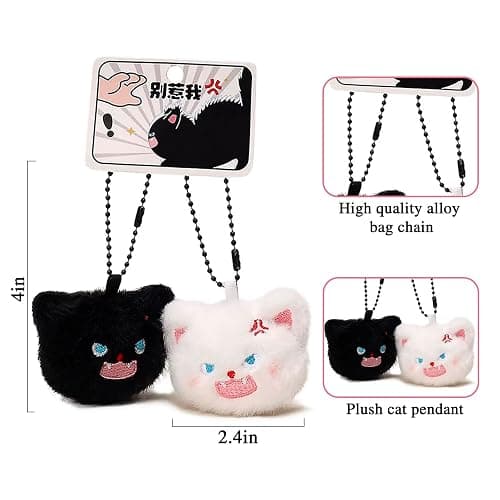 WXCATIM Kawaii Keychain 2ps Cute Plush Keychain Backpack Accessories Kawaii Keychains Stuffed Animal Cat Gifts For Cat Lovers Black Cats Gifts for Backpacks Handbag Bag Wallet for Women Friends thumbnail 7