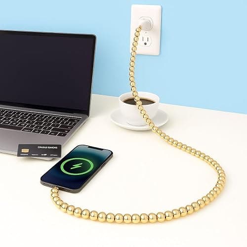 Stylish [Apple MFi Certified] Beaded Phone Charger Cable Metallic Colors USB Cable 2 in1 USB-C Charging Cord for Smartphones 3.3ft (Gold) thumbnail 5