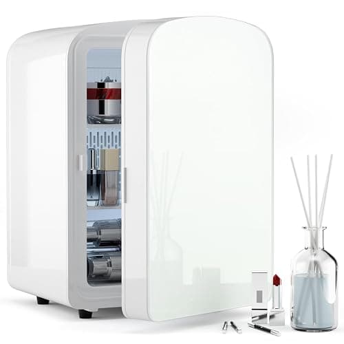 COYCYQI 9L Mini Fridge for Bedroom - Car, College Dorm Room & Office Desk 12v Portable Cooler Warmer Skincare, Beauty Makeup, Drinks, Food AC/DC Small Refrigerator with Glass Front, 110 Volts, Black - Image 1
