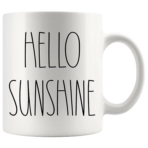 Hello Sunshine Coffee Mug - Hello Sunshine Rae Dunn Inspired Coffee Mug - Text Rae Dunn Style Coffee Mug - Birthday - Family - Merry Christmas Coffee Cup 11oz, White, 72TVB6MRLZ-11oz - Image 1