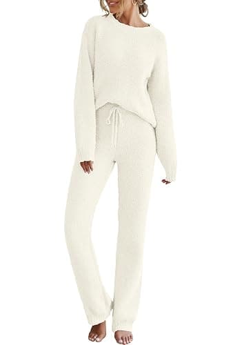 MEROKEETY Womens Pajama Sets 2026 Fall Lounge Sweater Set Cute Fuzzy Fleece 2 Piece Long Sleeve Cozy Winter Pj Outfits - Image 1