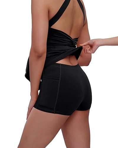 gofiep Womens Tennis Golf Dress with Open-Back Waistband Shorts Pockets Workout Athletic Dresses - X-Large - Black/Eazy Peazy thumbnail 2