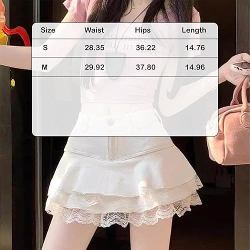 Y2K High Waist Denim Mini Skirt for Women - Layered A-Line Skater Skirt with Lace Trim, Casual Streetwear thumbnail 8