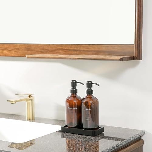 Prus Waso Amber Glass Soap Dispenser Set, Hand Soap and Lotion Set with Black Stainless Steel Pump, Perfect for Modern Bathroom Decor. (Amber) thumbnail 7