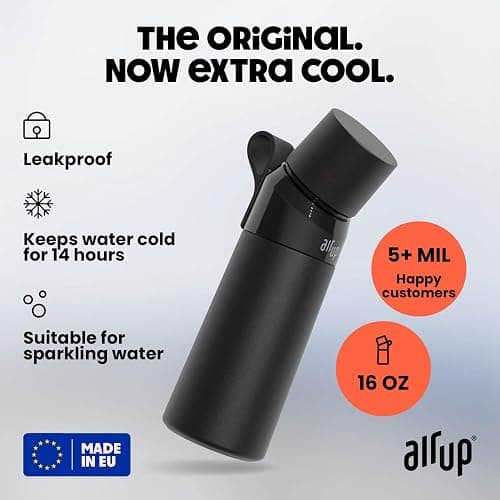 air up® water bottle (16oz) Steel Black + 5x pods Flavor Fiesta | Sugar free flavor pods & Water bottles with straw | Flavored water bottle thumbnail 4