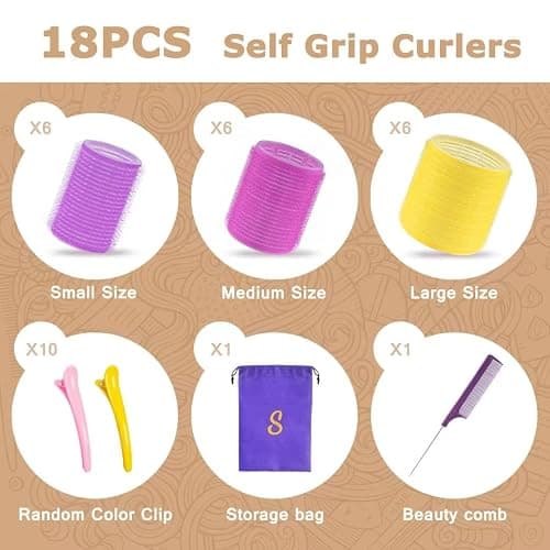 Self grip hair roller set,Hair roller set 18 pcs,Hair rollers with hair roller clips and comb,Salon hairdressing curlers,DIY Hair Styles, Sungenol 3 Sizes Hair Rollers in 1 set… thumbnail 5