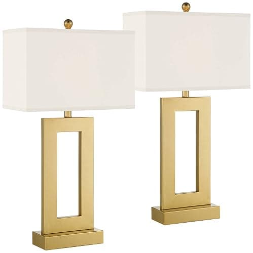 360 Lighting Marshall 30" Tall Open Rectangle Large Modern Luxe Glam End Table Lamps Set of 2 Gold Finish Metal White Shade Living Room Bedroom Bedside Nightstand House Office Home Kitchen thumbnail 2