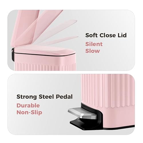 TrashAid Pink Bathroom Trash Can, 1.6 Gallon Stainless Steel Small Garbage Can with Lid, Step Pedal, Cute Wastebasket for Bathroom, Office, Bedroom, RV, Pink thumbnail 4