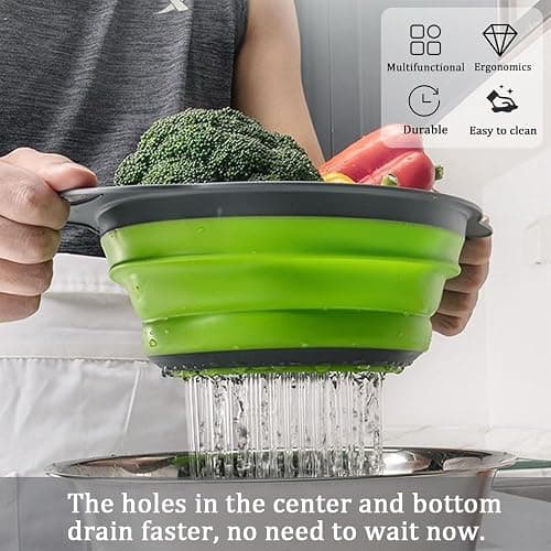 Surwin 2 Pcs Collapsible Colanders, Big Small Combination Silicone Colander, Foldable Filter Drain Baskets, Kitchen Strainer for Draining Pasta Fruits Vegetable Colanders (Blue,Set of 2) thumbnail 4