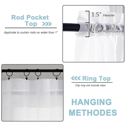 OWENIE Sheer Curtains 84 inches Long 2 Panels Set for Living Room/Bedroom, Rod Pocket Voile Sheer Panel Drapes, White, 2pcs, Each 42" W x 84" L thumbnail 4