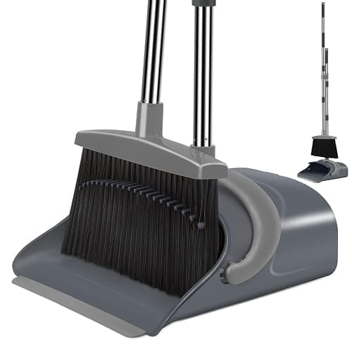 Ivandar Broom and Dustpan Set, Dust pan with Long Handle, Broom with Dustpan Combo Set, Broom and Dustpan for Home, Indoor or Outdoor Cleaning Tool (Deep Gray&Light Gray) - Image 1