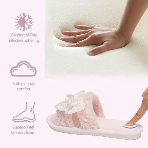 GOEWY Women's Open Toe Memory Foam Slippers -Cute Fuzzy Shoes with Lace Bow | Soft Plush House Slides for Indoor and Outdoor Comfort, Summer Cozy Non-Slip Gifts for Women Mom Ladies thumbnail 3