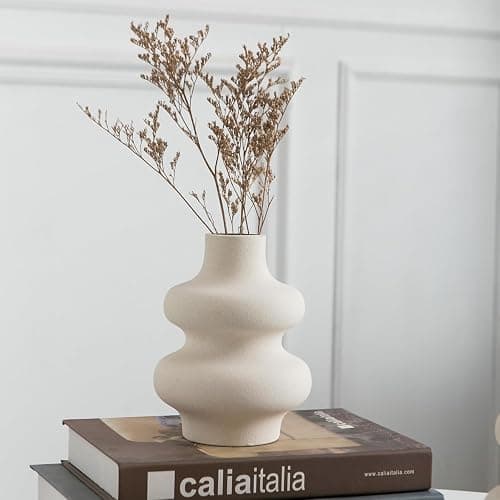 Sowlvenco Ceramic Vase Set of 2 - Off White Boho Round Vases, Modern Pampas Vases, Dried Flower Vase Home Decor for Centerpieces Wedding Dinner Table Party Living Room Office Bedroom thumbnail 4