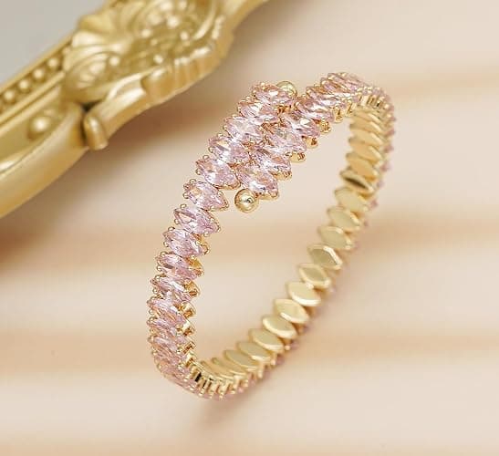 Wovanoo Rhinestone Cuff Bracelet Cubic Zirconia Tennis Bracelets Open Adjustable Elastic Bangle for Women thumbnail 4