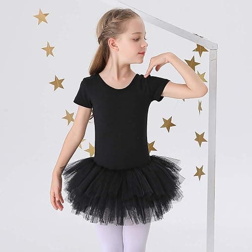 Bezioner Girls Cotton Ballet Dance Dress Cute Tutu Skirted Leotard Short Sleeve thumbnail 2
