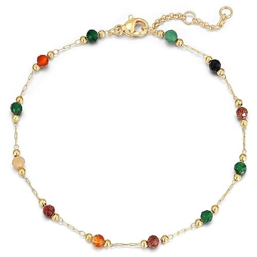MEVECCO Gold Bracelet for Women Stone Mixed Bracelets 18K Gold Plated Handmade Custom Beaded Charm Chain Bracelet Stack Jewelry Gifts - Image 1