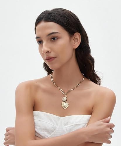 Sun Heart Charm Choker Necklace for Women Men,Golden Plated With Zircons Inlaid Pendants,Thick Chunky Paperclip Chain Hip Hop Necklace Unisex Jewelry,Cuban Link Chain for Women Trendy（Heart） thumbnail 7