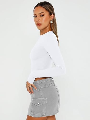 Trendy Queen Womens Long Sleeve Crop Tops Basic Slim Fitted Shirts Fashion 2025 Going Out Y2k Tops Teen Girl Clothes thumbnail 4