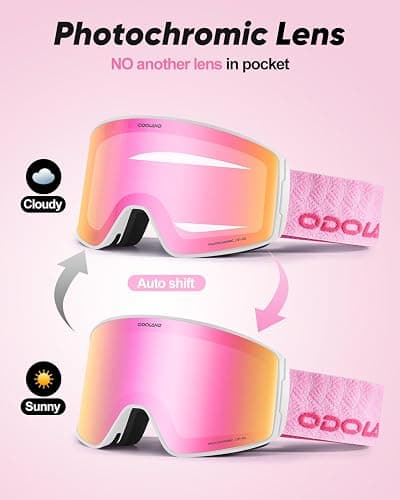 Odoland Photochromic Ski Goggles for Sunny and Cloudy Days, Anti-Fog OTG UV400 Protection Cylinder Snowboard Goggles for Adult Men Women Youth, Helmet Compatible for Skiing Snowboard thumbnail 2