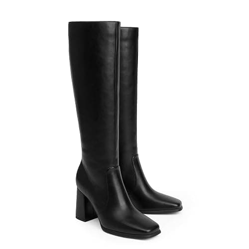 Modatope Knee High Boots Women Chunky Heel Square Toe Heeled Tall Boot for Women Fashion Side Zipper Long Boot thumbnail 7