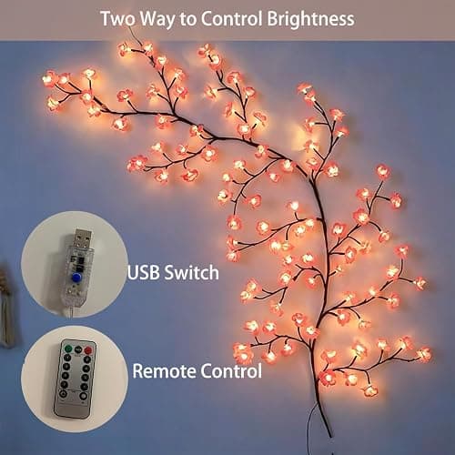 ENLETRAN Cherry Blossom Vine Lights, LED Flower Branch Lighting with Remote, 8 Modes Sakura Garland for Bedroom Wall Indoor Wedding Christmas Decor(7.6FT 144LED) thumbnail 5