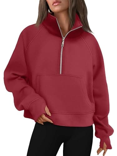 AUTOMET Womens Sweatshirts Half Zip Cropped Pullover Fleece Quarter Zipper Hoodies 2026 Fall Fashion Outfits Clothes - Image 1