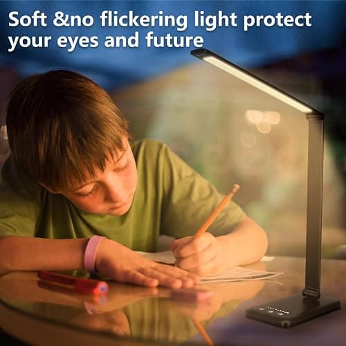 White crown LED Desk Lamp Dimmable Table Lamp Reading Lamp with USB Charging Port, 5 Lighting Modes, Sensitive Control, 30/60 Minutes Timer (Black, First-Generation) thumbnail 6