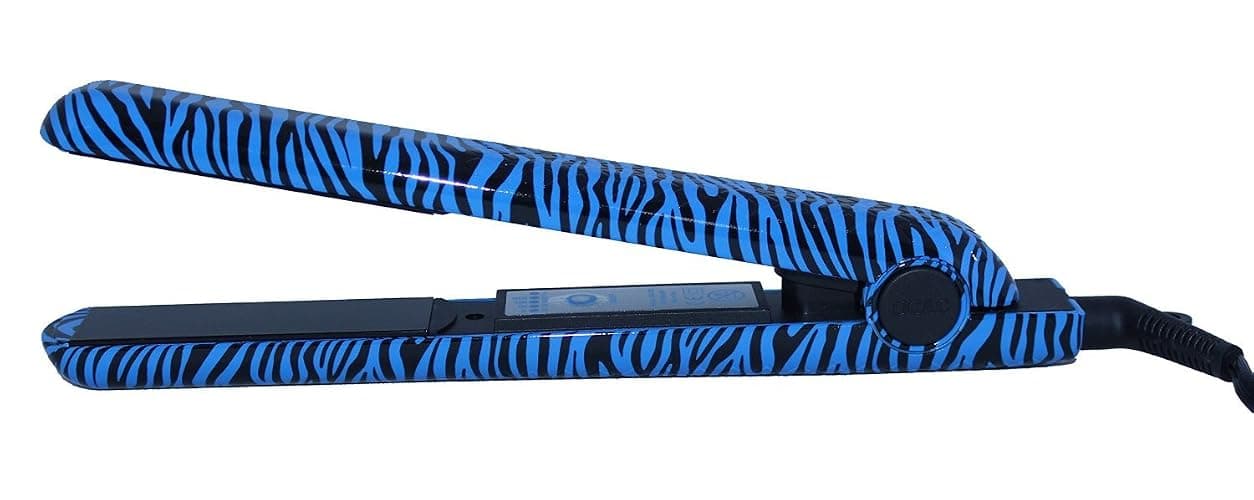 RoyalCraft TM Hair Straightener Iron Blue & Black Zebra Print Ceramic Professional Immediate Heat Up. thumbnail 2