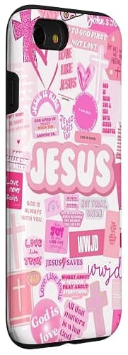 Aesthetic Pink Preppy Collage Jesus Loves You Girls Wome Case for iPhone SE (2020) / 7 / 8 thumbnail 3