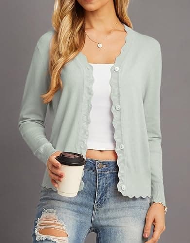 GRECERELLE Women's Long Sleeve V-Neck Button Down Cardigan Knit Shrugs Sweater thumbnail 6