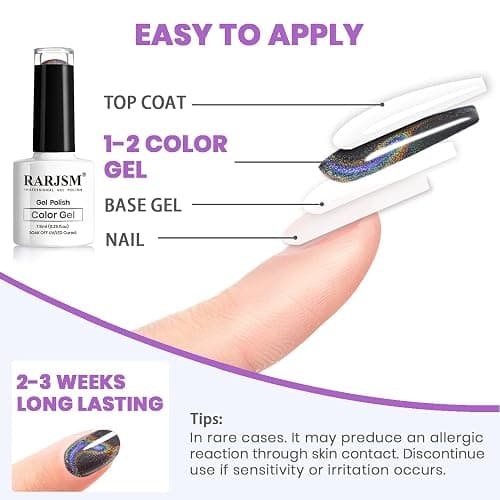 RARJSM Cat Eye Gel Nail Polish, Galaxy Chameleon Magnetic Gelpolish Black Holographic Glitter Gel Soak Off UV LED DIY Manicure Art for Salon Designs and Home DIY 7.5ML/0.26fl oz thumbnail 6