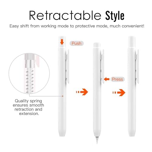 MoKo Holder Case for Apple Pencil 1st Generation, Retractable Apple Pencil 1st Case Protective iPad Pencil Sleeve Skin Cover with Clip, White thumbnail 3