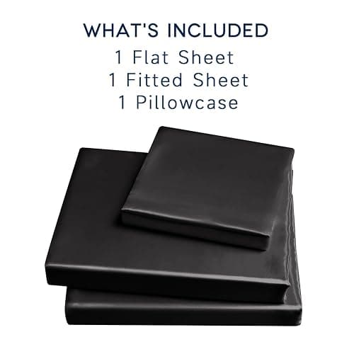 GOLAL Satin Sheets Twin Size - 3 Pieces Luxury Silky Soft Bed Sheets for Kids, Wrinkle-Free Black Satin Silk Sheet Set with 1 Deep Pocket Fitted Sheet, 1 Flat Sheet, 1 Pillow case thumbnail 4