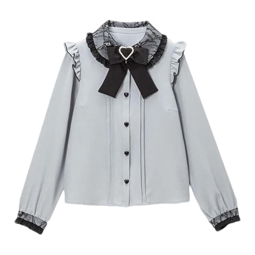 Cuteighteen Lolita Peter Pan Collar Victorian Blouse Women Lace Long Sleeve Shirt Gothic Kawaii Vintage Ruffle Bow Top - Image 1
