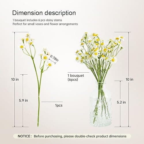 Smalldu Small White Daisy Flowers Artificial,2 Bouquet/12Pcs 10 Inch Fake Daisies,Spring Wild Flower for Party Decor (Vase Not Inclouded) - 2 thumbnail 2