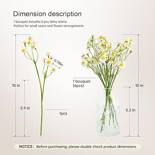 Smalldu Small White Daisy Flowers Artificial,2 Bouquet/12Pcs 10 Inch Fake Daisies,Spring Wild Flower for Party Decor (Vase Not Inclouded) - White - 2 thumbnail 2