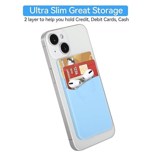 SS Card Holder for Phone Case - Silcone Stick On Credit Card Phone Wallet for Men & Women, Ultra-Thin & Portable, Compatible with iPhone/Android/Samsung Galaxy, Holds Cards & Cash, Hands-Free (5 pack) thumbnail 3