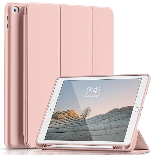 Lsmmpoba Case for iPad 9th/8th/7th Generation 10.2 inch (2021/2020/2019) with Pencil Holder, Smart Stand Cover with Soft TPU Back, Auto Sleep/Wake, Pink - Image 1