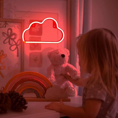 LED Cloud Neon Light for Wall Decor, Battery or USB Powered Sign Shaped Decoration Wall Lights for Bedroom Aesthetic Teen Girl Kid Room Birthday Wedding Party Halloween (Red) - Red thumbnail 9