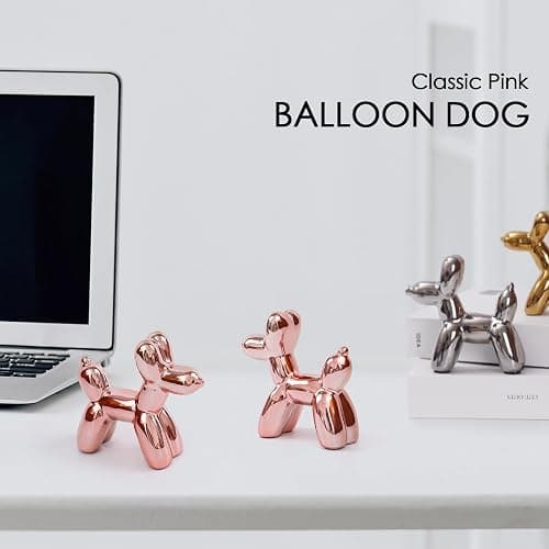 Notakia Cute Ceramics Balloon Dog Statue Crafts Living Room Desktop Decorations,Handmade Modern Small Ceramic Animal Statue Ornament Home Decor Accents - Pink - Small thumbnail 6