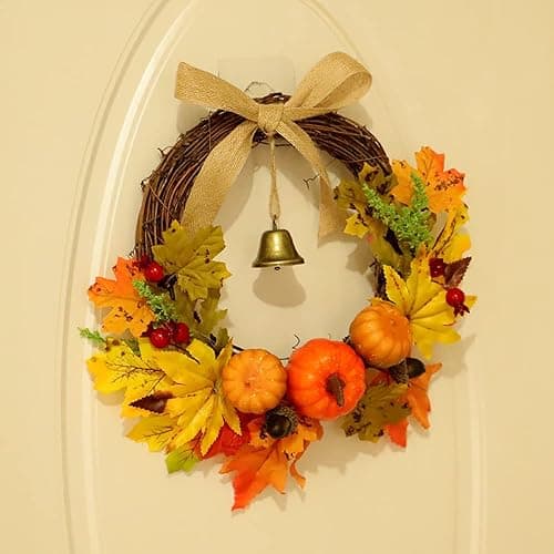 Ahornblatt Herbst Kranz, Halloween Kranz, Kürbis Herbst Kranz, Künstlicher Herbst Haustür Kranz für Drinnen Draußen, Hochzeit Erntedankfest Abendessen Party Kamin Weihnachts Dekoration thumbnail 2