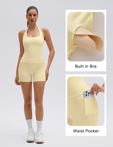 SUUKSESS Women 2 Piece Workout Sets Halter Neck Padded Yoga Tank Tops High Waisted Biker Shorts with Pockets thumbnail 2