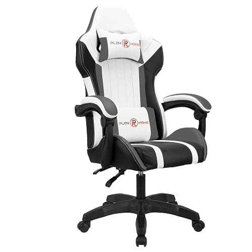 T-THREE.Ergonomic Leather Gaming Chair Height Adjustable with Headrest and Lumbar Support(Grey) - Image 1