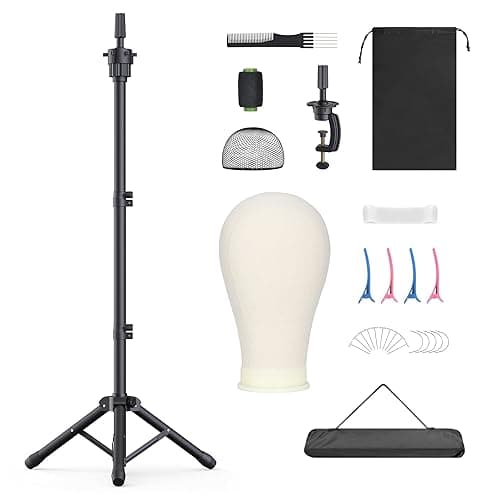 Retbtnm Wig Stand with Head 50 Inches, Wig Head Stand with 22 Inches Mannequin Head, Height Adjustable Metal Tripod Wig Stand, Manikin Head Set for Wigs Display Making Hair Weave and Styling