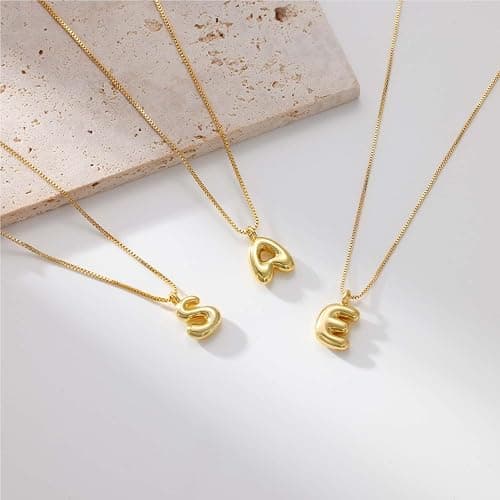 Thaivor Bubble Gold Silver Letter Necklace Initial Necklaces for Women Trendy 14K Dainty Charm Pendant Name Necklace Personalized Jewelry Gift for Women Teen thumbnail 4