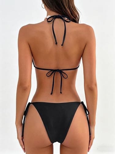 MakeMeChic Women's Polka Dots Triangle Thong Bikini Sets Floral Cute Bathing Suit Swimsuits thumbnail 2