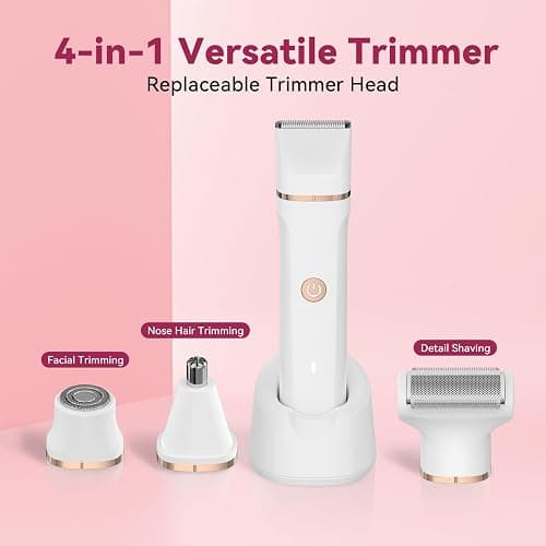 4-in-1 Electric Bikini Trimmer for Women - Painless Electric Razors for Facial/Body/Armpit/Pubic Hair, IPX7 Waterproof Replaceable Shaver Head & Nose Hair Trimmer for Travel, Gifts for Girlfriend Wife thumbnail 4